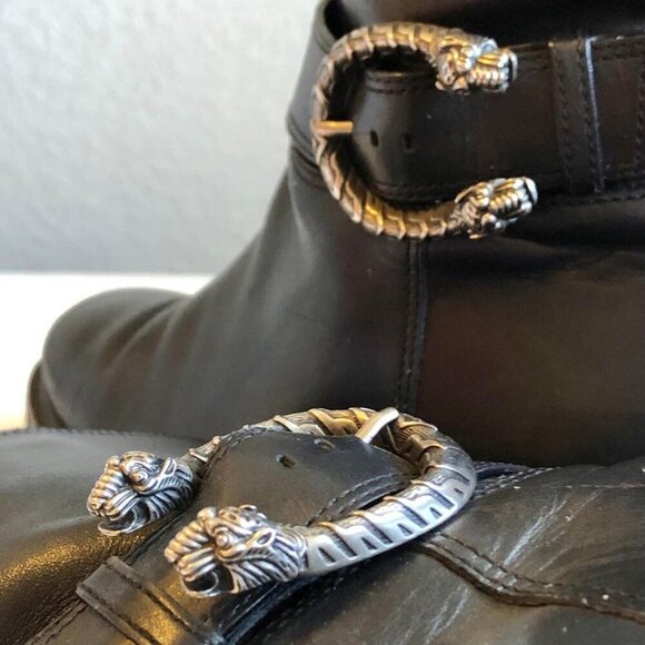 GUCCI Dionysus Tiger Buckle Ankle Boots Black Leather SZ 6 MSRP $980 - Picture 3 of 11